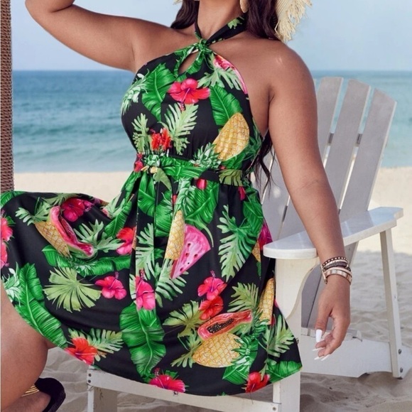 Topical Vacay Backless Halter Top Midi Sundress - Picture 4 of 12
